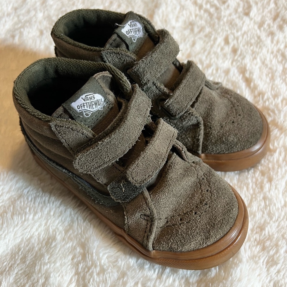 Vans Green and Brown High-Top Sneakers with Velcro Straps